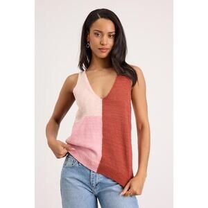 Lulus Modern Look Pink And Rust Color Block Sweater Knit Tank Top - Size XS